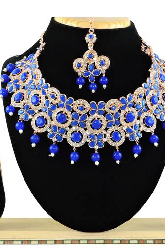 Blue designer function wear ad necklace set