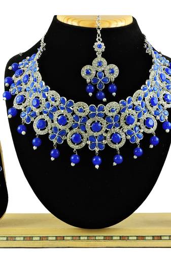 Blue designer function wear ad necklace set