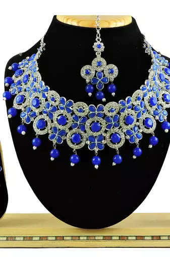 Blue designer function wear ad necklace set