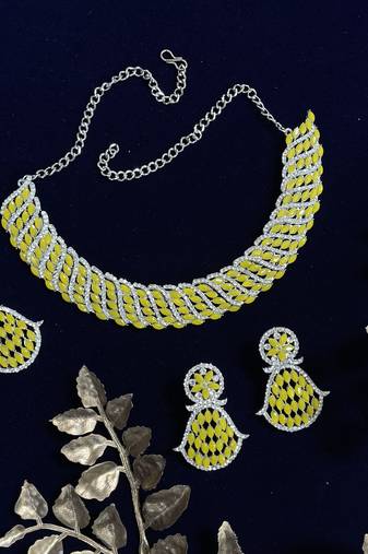 Yellow designer function wear ad necklace set
