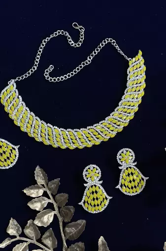 Yellow designer function wear ad necklace set