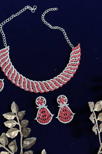Red designer function wear ad necklace set
