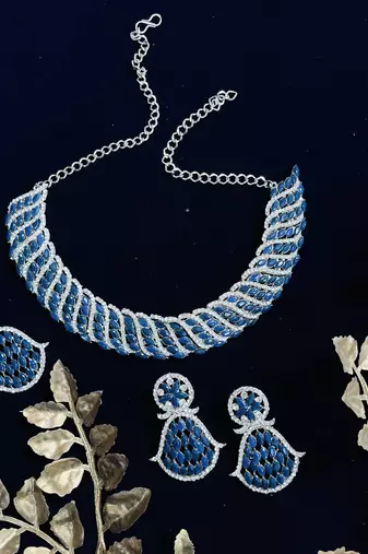 Blue designer function wear ad necklace set