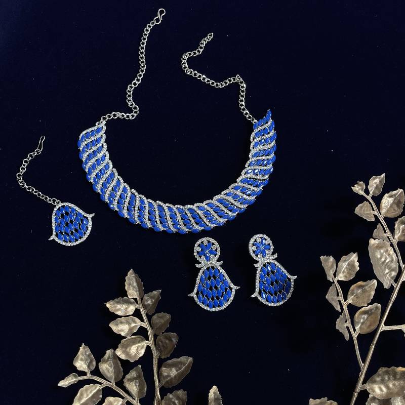 Blue designer function wear ad necklace set