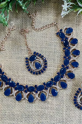 Blue designer function wear ad necklace set