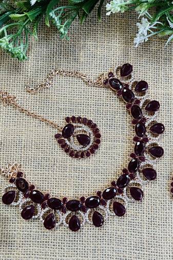 Maroon designer function wear ad necklace set