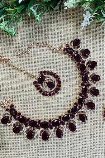 Maroon designer function wear ad necklace set