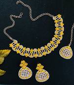 Yellow designer function wear ad necklace set