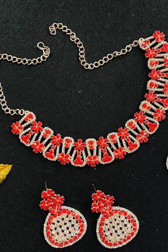 Red designer function wear ad necklace set