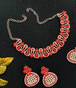 Red designer function wear ad necklace set
