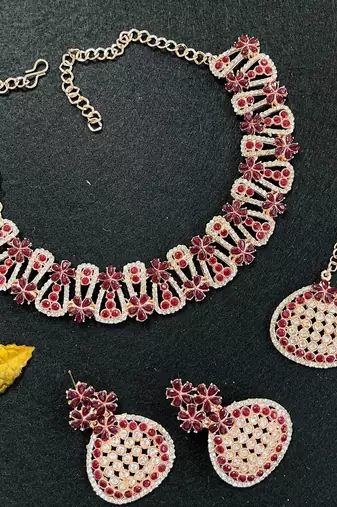 Maroon designer function wear ad necklace set