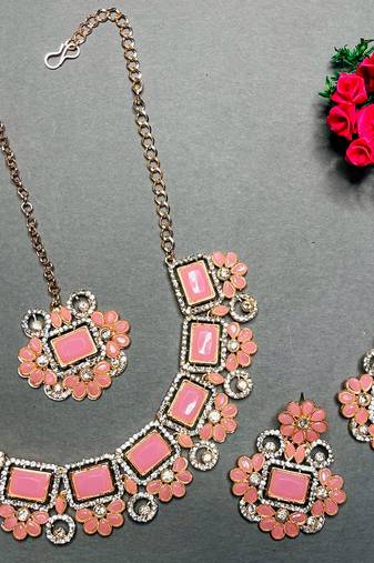 Pink designer function wear ad necklace set
