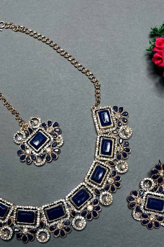 Blue designer function wear ad necklace set
