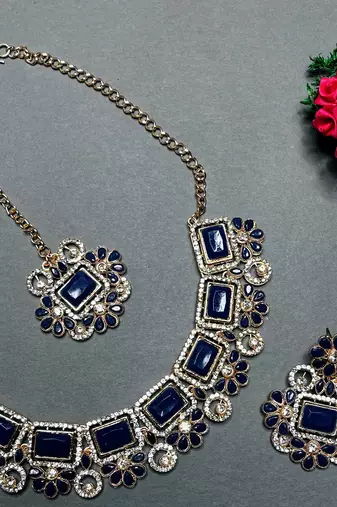 Blue designer function wear ad necklace set