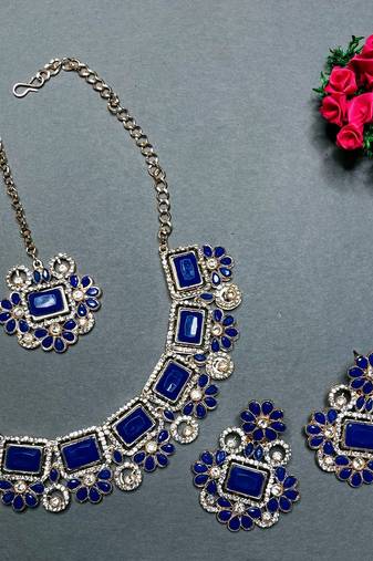 Blue designer function wear ad necklace set