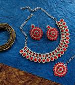 Red designer function wear ad necklace set