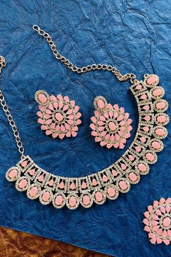 Pink designer function wear ad necklace set