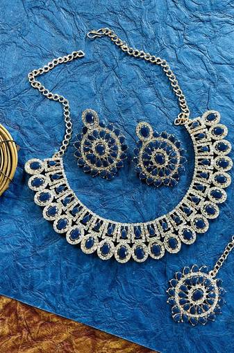 Blue designer function wear ad necklace set