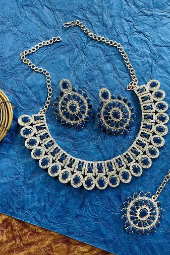 Blue designer function wear ad necklace set