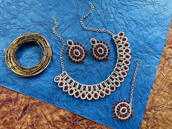 Maroon designer function wear ad necklace set 1