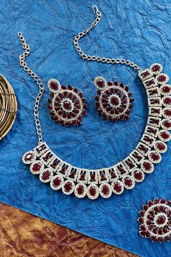 Maroon designer function wear ad necklace set
