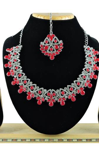 Red designer function wear ad necklace set