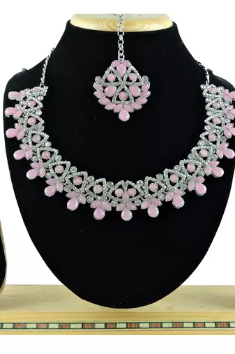Pink designer function wear ad necklace set