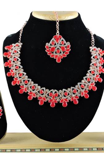 Red designer function wear ad necklace set