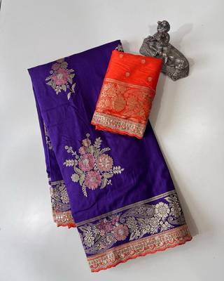 Purple Color Designer Floral Dola Silk Saree 1