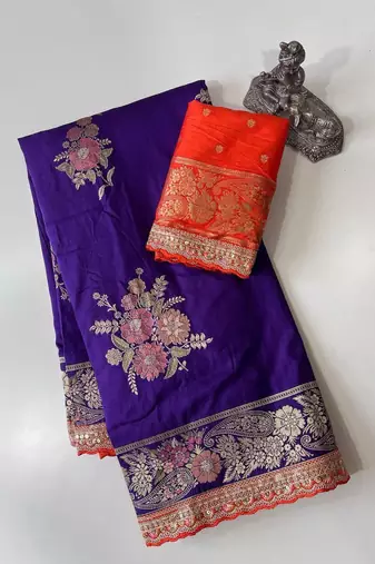 Purple Color Designer Floral Dola Silk Saree