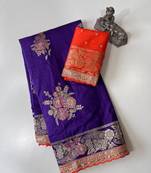 Purple Color Designer Floral Dola Silk Saree