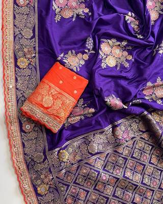 Purple Color Designer Floral Dola Silk Saree 2