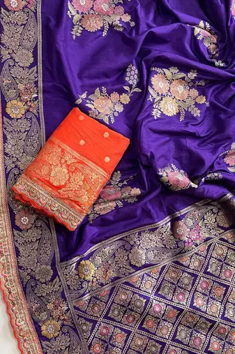 Purple Color Designer Floral Dola Silk Saree