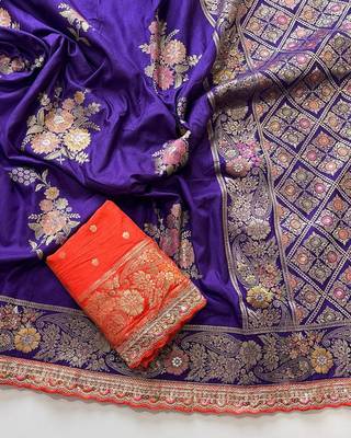 Purple Color Designer Floral Dola Silk Saree 3