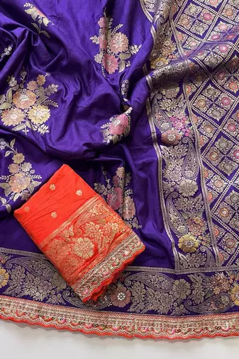 Purple Color Designer Floral Dola Silk Saree