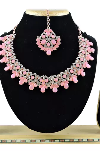 Pink designer function wear ad necklace set