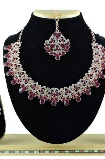 Maroon designer function wear ad necklace set