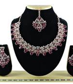 Maroon designer function wear ad necklace set