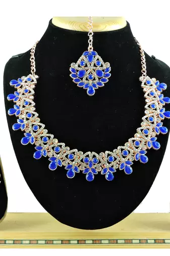 Blue designer function wear ad necklace set