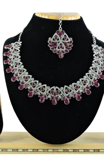 Maroon designer function wear ad necklace set