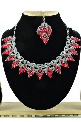 Red designer function wear ad necklace set