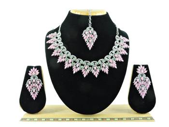 Pink designer function wear ad necklace set 1