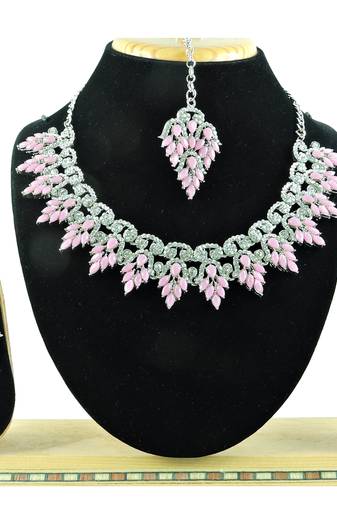 Pink designer function wear ad necklace set