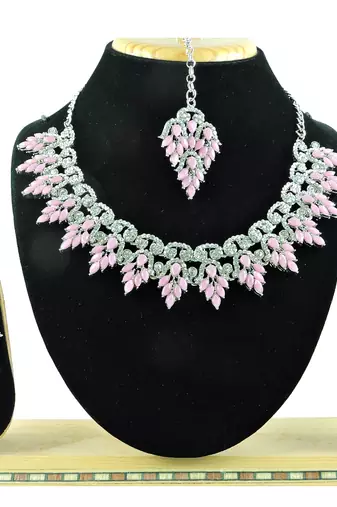 Pink designer function wear ad necklace set