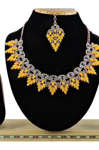 Yellow designer function wear ad necklace set