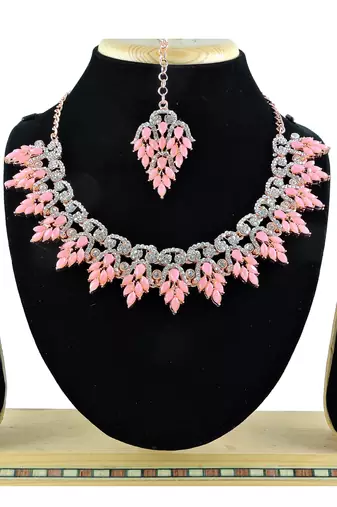Pink designer function wear ad necklace set