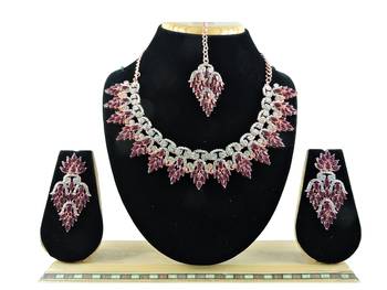 Maroon designer function wear ad necklace set 1