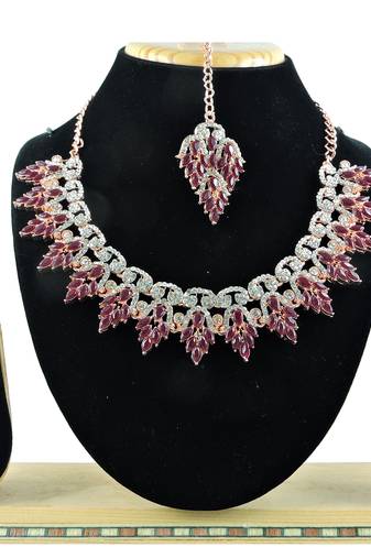 Maroon designer function wear ad necklace set
