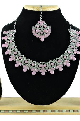 Pink designer function wear ad necklace set