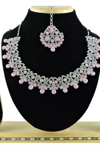 Pink designer function wear ad necklace set